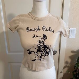 Brandy Melville Rough Rider Beige Graphic Tee